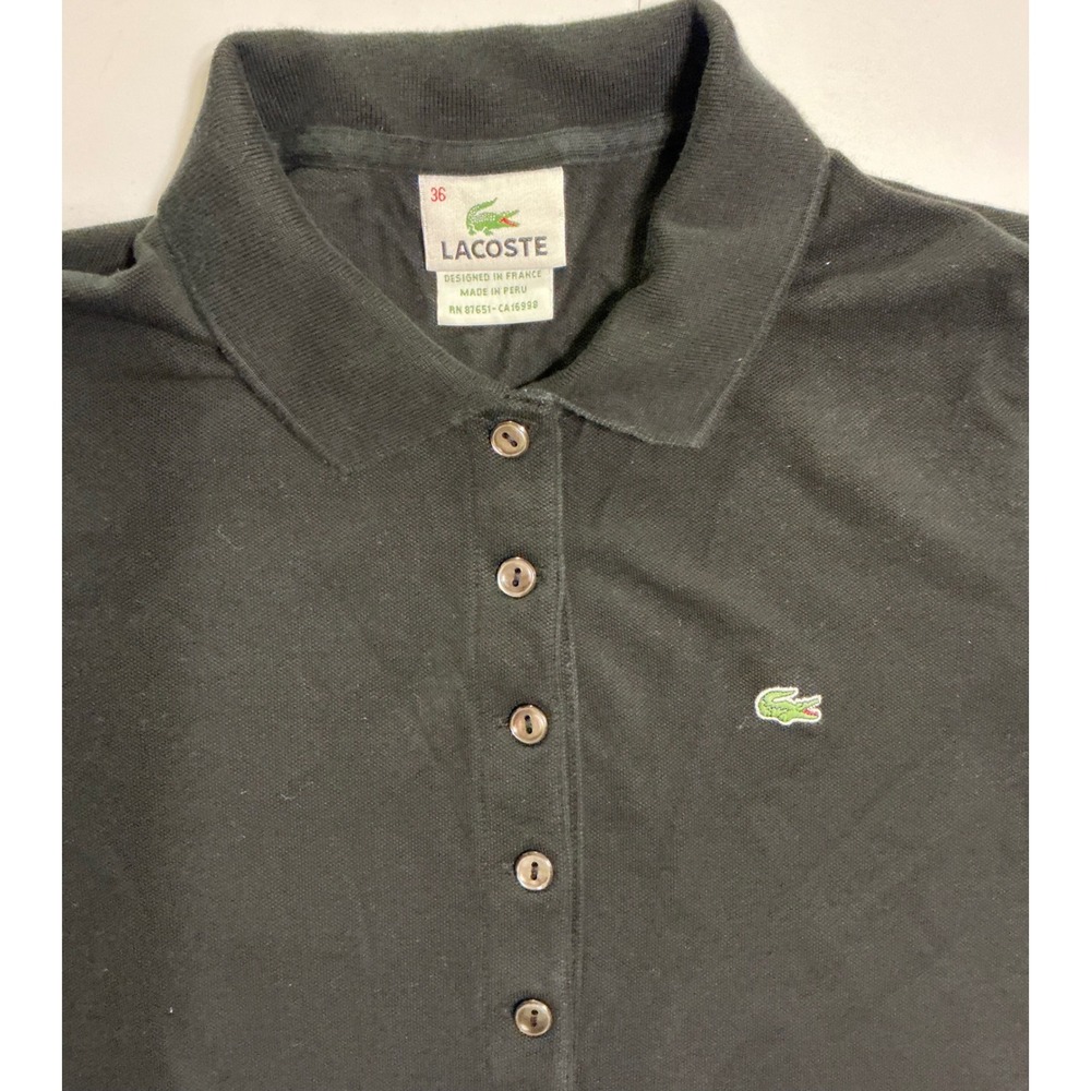 Lacoste Womens Black Pique Cotton Stretch Polo Dress Short Sleeve Sz 36 Tennis - Picture 3 of 9